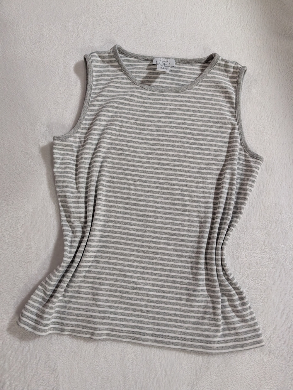 100% Cotton LOFT Gray & White Striped Tank Top, Size Medium Perfect For Layering